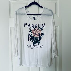 🌸 H&M | Divided | White Graphic Long-Sleeve Top | Paris Core Aesthetic